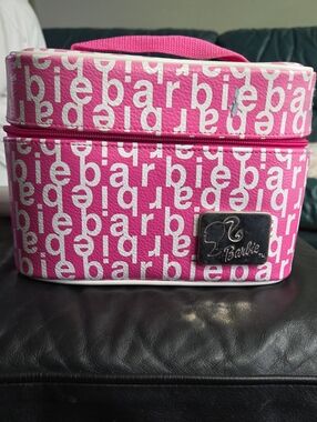 Barbie Pink and White Logo Cosmetic Case with Handle